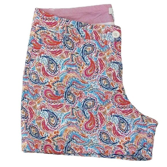 Crown & Ivy Paisley Pink Orange Blue Chino Shorts Size 12 Caroline Style Summer - Picture 3 of 8